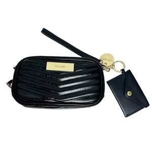 Steve Madden Black patent leather wristlet clutch purse